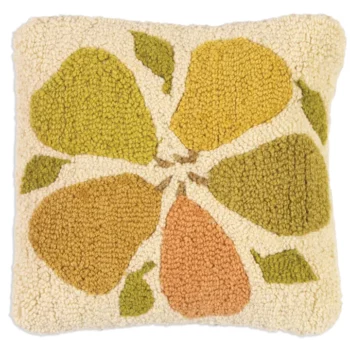 Coussin décoratif fruité 14x14 Poires sur fond blanc