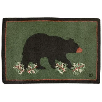 Tapis à crochets Prowling Bear de 2 pi x 3 pi en laine naturelle