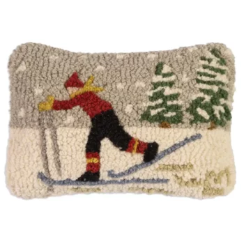 Coussin d'hiver en laine crochetée 8x12 Skieur de fond classique